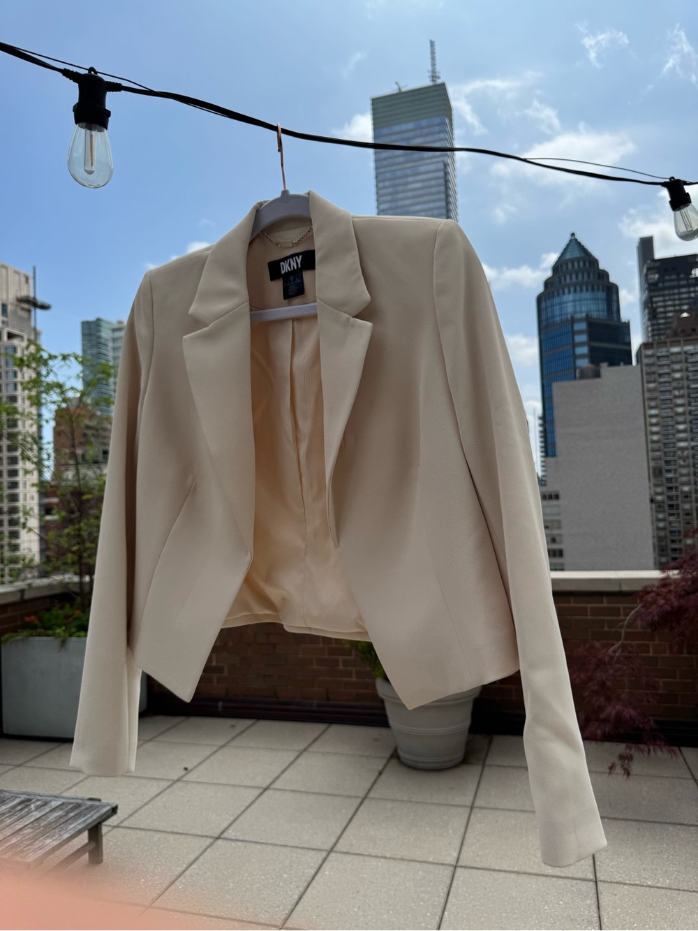 DKNY Women's Cream Open-Front buttonless Cropped Blazer